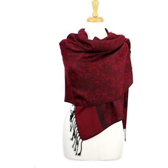 Paisley Jacquard Pashmina Shawl Wrap Scarf Red - Picture 1 of 5